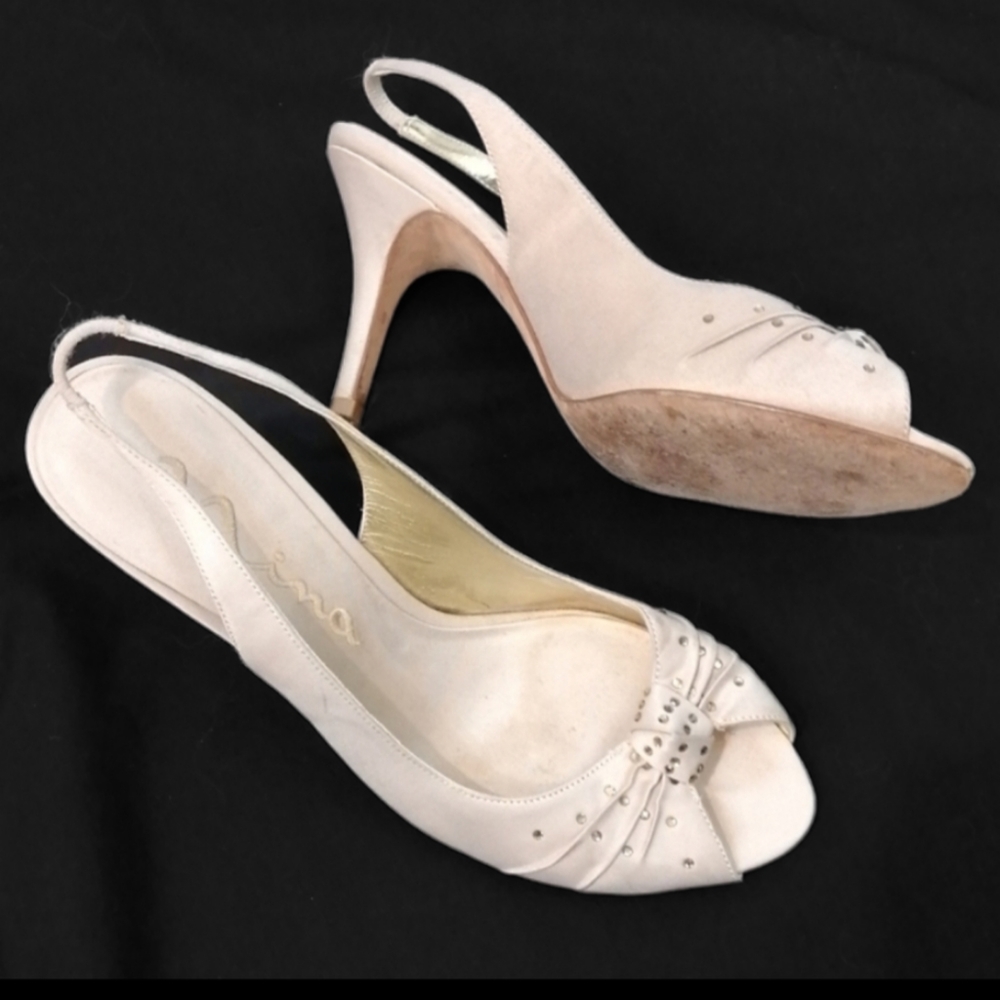 Nina Silk Cream Slingbacks Shoes sz 38 USA…